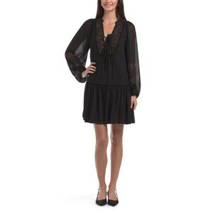 ELLEN TRACY Black Long Sleeve Printed Dress
